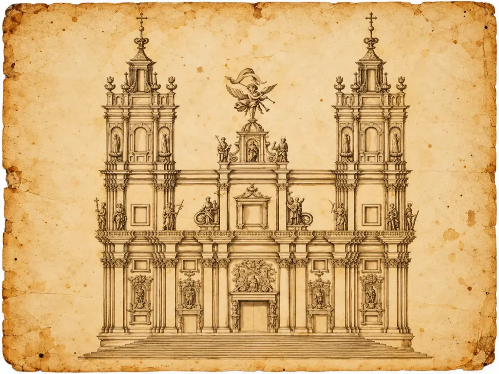 Plano completo de la fachada de la Catedral de Tortosa
